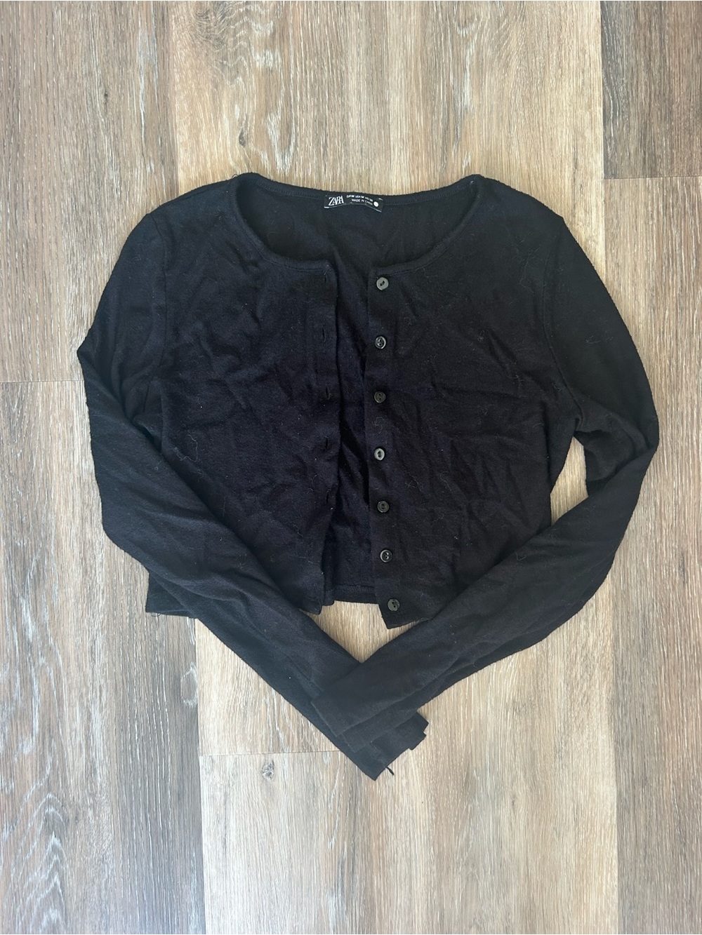 Zara Black Cropped Button-Front Cardigan Sweater